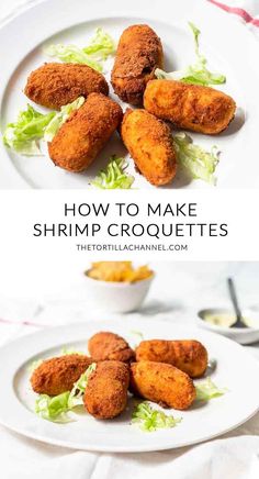 fried shrimp croquette on a white plate with lettuce