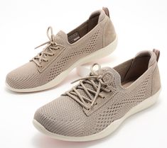 Step into easy-wearing comfort and sporty style with this casual knit sneaker. From Skechers. Casual Walking Shoes With Textured Sole For Jogging, Casual Stretch Low-top Sneakers, Casual Low-top Stretch Sneakers, Casual Stretch Lace-up Sneakers, Casual Sneakers With Arch Support And Easy Fit, Casual Walking Shoes With Cushioned Footbed For Light Exercise, Casual Stretch Sneakers For Light Exercise, Casual Walking Shoes With Textured Sole For Light Exercise, Casual Walking Shoes For Light Exercise With Textured Sole