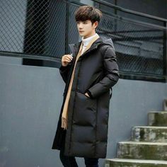 Fashion Men Duck Down Hooded Jacket Coat Quilted Padded Longline Parka Warm Tops Men Long Jacket, Duck Down Jacket, Mens Parka, Coat Men, Mens Windbreaker, Baby Jacket, White Duck, White Ducks, Business Casual Men