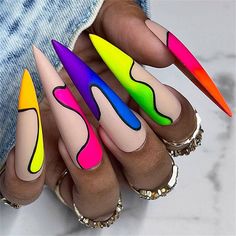 Irregular Rainbow French False Nail Long Sharp Press on Nails for Nail Art 24pcs Nail Korean, Stiletto Press On Nails, Fake Acrylic Nails, Fairy Nails, Nail 2023, Design Black Gold, Nails Y2k, Fake Nails Long, Nail Acrylic