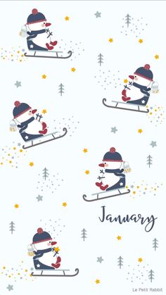 an image of a snowman on skis with the word january written in it