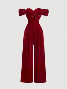 Women's Solid Color Off Shoulder Ruched Simple Casual Velvet Skinny Jumpsuit,Christmas Women Jumpsuit,Princess Women Costume,Thanksgiving Women Outfit,Halloween Women Costumes Red Elegant  Sleeveless Knitted Fabric Plain Other Medium Stretch  Women Clothing, size features are:Bust: ,Length: ,Sleeve Length: Halloween Women Costumes, Thanksgiving Women Outfit, Red Suspenders, Winter Jumpsuit, Women Costume, Women Jumpsuit, Women Costumes, Outfit Halloween, One Piece Clothing