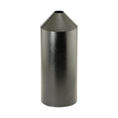 a black metal trash can on a white background in the shape of a cone with no lid