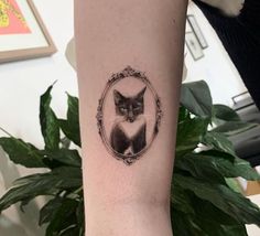 a cat in a frame tattoo on the arm