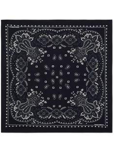 a black bandanna with white flowers on it