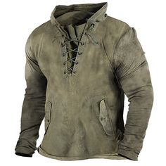 Men's Sweatshirt Pullover Tactical Black Yellow Navy Blue Green Dark Gray Standing Collar Solid Color Lace up Going out Vintage Streetwear Casual Winter Fall & Winter Clothing Apparel Hoodies 2023 - £ 27 Hoodie Man, Graduation Outfits, Streetwear Hoodie, Basic Hoodie, Design Stand, Standing Collar, Top Plus Size, Streetwear Casual, Summer Concert