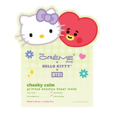 Hello Kitty & BT21 Cheeky Calm Essence Sheet Mask | The Crème Shop Milk And Strawberry, Kawaii Face Mask, Sanrio Things, Princess Pumpkin, Strawberry Extract, The Crème Shop, Shop Hello Kitty, Cute Face Masks, Cranberry Fruit