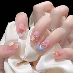 Heallor Blush Flower Wearable Pink Press on Fake Nails Tips with Glue False Nails Design Butterfly Cute Kawaii Nail Designs, Cute Inspo Nails, Pretty Nails Aesthetic, Uñas Cute, Nail Art Aesthetic, Aesthetic Nail Art, Nail Designs Cute, Nagellack Trends, Solid Color Nails