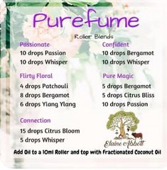 Natural Perfume Recipes, Perfume Oil Recipes, Essential Oil Perfume Blends, Eo Blends, Essential Oil Perfumes Recipes, Doterra Blends, Roller Blends, Doterra Diffuser, Homemade Perfume