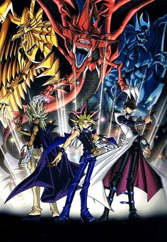 an image of some anime characters in front of a large dragon and other character on the screen