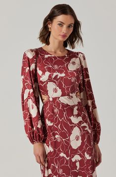 Floral long sleeve maxi dress Exposed mid-back with tie closure at center back Concealed zipper at upper side seam Button closure at back neck, fully lined Self: 100% Polyester / Lining: 100% Polyester Dry clean only Style #ACDR101358 Floral Long Sleeve Maxi Dress, Long Sleeve Floral Maxi Dress, Fall Floral Dress, Cutout Maxi Dress, Maxi Dress Green, Spring Tops, Long Sleeve Maxi, Wedding Plans, Floral Midi Dress