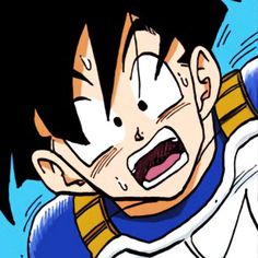 an animated image of a young gohan with his mouth open and eyes wide open