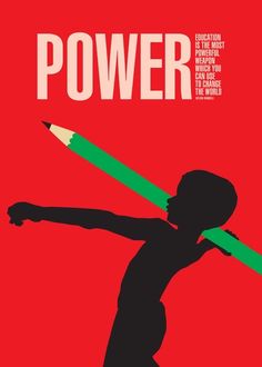 a poster with a person holding a pencil in his hand and the words power on it