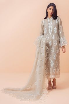 Elegant Cotton Churidar With Sheer Dupatta, Elegant Lace Work Straight Kurta Lawn Suit, Festive Lace Work Organza Kurta, Elegant Lawn Suit With Lace Work And Straight Kurta, Elegant Lawn Suit With Lace Work, Festive Organza Kurta With Lace Work, Elegant Spring Churidar With Dabka Work, Elegant Lace Work Salwar Kameez For Spring, Elegant Unstitched Churidar For Spring