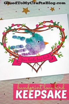 a handprinted love bird keeps someone's heart for valentine's day