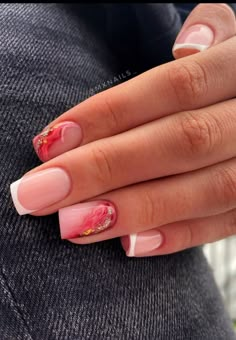 French Tip With Marble Nails, Marble Square Nails, Marble Accent Nails, Marble French Tip Nails, Marble French Nails, Ideas Uñas, Builder Gel Nails, Manikur Kuku