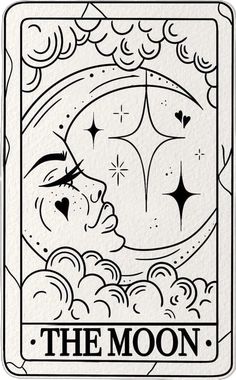 the moon tarot card is shown in black and white