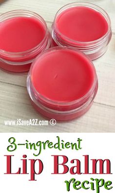 3 Ingredient Lip Balm Recipe - iSaveA2Z.com 3 Ingredient Lip Balm, Joululahjat Diy, Lip Gloss Recipe, Homemade Lip Balm Recipe, Lip Balm Recipe, Diy Lip Balm Recipes, Resepi Biskut, Balm Recipe, Lip Scrub Diy