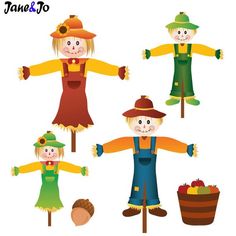 an image of scarecrows in different poses on a white background stock photo - budget cut outs for halloween decorations