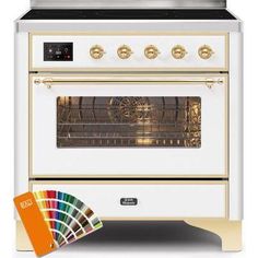 ILVE 36" Majestic II Series Electric Induction and Electric Oven Range with 5 Elements (UMI09NS3) - Custom RAL Color with Brass Trim Ilve Range, Freestanding Range, Kitchen Centerpiece, Induction Range, Walnut Kitchen, Dual Fuel Ranges, Brass Trim, Cooked Food, Iron Grate