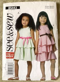 2010 See and Sew Pattern B5443 Yes! It's Easy Size 2-3-4-5 CHILDREN'S/GIRLS' DRESS 🧵Some pieces have been cut to Size 5.  All sizes and variations still available.  Pattern is complete and in excellent condition with instructions (English/French). 🧵Envelope slightly creased at corners, edges, and lip.  Packing tape along right edge.   No garment or fabric included. Ruffle Dress Pattern, Ruffled Dress Pattern, Sleeveless Dress Pattern, Easy Girl, Girls Ruffle Dress, Kids Dress Patterns, Butterick Pattern, Butterick Sewing Pattern, Sewing Patterns For Kids