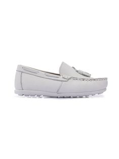 faux leather tassel loafers from Moustache featuring white, artificial leather, tassel detail, decorative stitching, almond toe, slip-on style and ridged rubber sole. | Moustache Faux Leather Tassel Loafers Decorative Stitching, Tassel Loafers, Leather Tassel, Artificial Leather, Girls Shoes, Rubber Sole, Tassels, Almond, Stitching