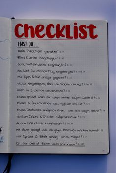 an open book with the words checklist written on it