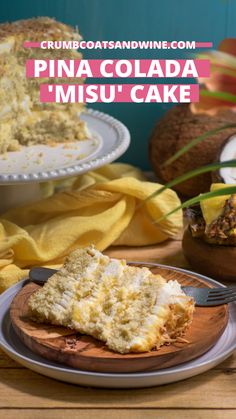 a piece of cake sitting on top of a wooden plate