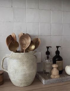 the kitchen counter is clean and ready to be used as a soap dispenser