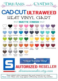 a poster with hearts on it and the words cadcut ultrawed heat vinyl craft