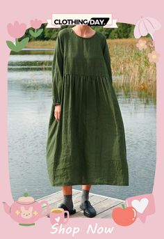 Women's Retro Solid Color Round Neck Long Sleeve Loose Splicing Dress Casual Midi Dress With Splicing, Casual Midi Dresses With Splicing Detail, Spring Casual Maxi Dress With Splicing, Casual Spliced Dress For Spring, Casual Solid Color Dresses With Patchwork, Casual Solid Color Dress With Patchwork, Round Neck, Solid Color, Long Sleeve