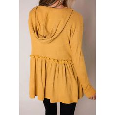 FREE SHIPPING Tshirt Yellow Knitted Sweater Ruffles JKP1383 Long Sleeve Waffle Knit Cardigan, V-neck Ruffled Sweater For Fall, Waffle Knit Sweater For Spring, Hooded Solid Color Tops, Casual Long Sleeve Waffle Knit Cardigan, Casual Cotton Sweater With Ruffles, Fall Solid Top With Ruffles, Casual Waffle Knit Cardigan For Winter, Casual Winter Waffle Knit Cardigan