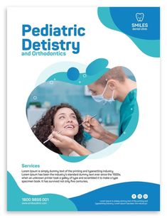 a flyer for pediatric and orthopedics with an image of a woman getting her teeth checked