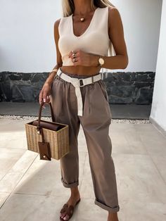 Brown Trendy High Waist Brown Jeans, Trendy Brown High Waist Jeans, Trendy Brown High-waist Jeans, Brown High-waisted Cotton Jeans, Brown Cotton High-waisted Jeans, Brown Mid-rise Pants With Belt Loops, Mid-rise Brown Pants With Belt Loops, Casual Brown High Rise Pants, Trendy Brown Bottoms