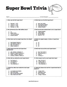 the super bowl trivia worksheet