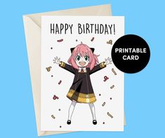 Anime Happy Birthday Card, Spy X Family Birthday, Anime Birthday Cards, Explorer Costume, Happy Birthday Drawings, Birthday Drawing, Birthday Captions