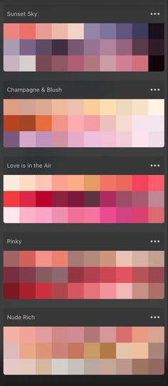 the color palettes are all different shades