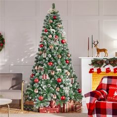 a decorated christmas tree in a living room