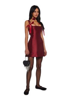 This mini dress has a non-stretch taffeta construction, adjustable ribbon shoulder ties, a fit-and-flare silhouette, a back zip closure, and is fully lined. Current Mood Clothing, Current Mood, Burgundy Red, Stardust, Dolls Kill, Exclusive Collection, Satin Ribbon, Online Boutique, Streetwear Fashion