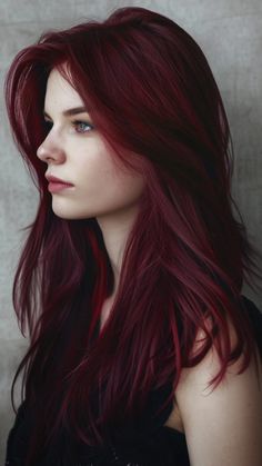 Sultry Red Hair, Fire Red Hair Color, Long Dark Red Hair, Scarlet Red Hair, Dark Cherry Red Hair, Cool Red Hair, Deep Cherry Red Hair, Beautiful Red Hair Color