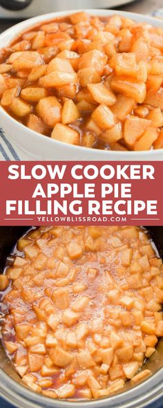 slow cooker apple pie filling recipe in the crock pot with text overlay