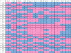 an image of a cross stitch chart with the letters and numbers in blue, pink, and