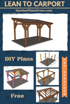 the instructions for how to build an outdoor carport with wood and metal framings