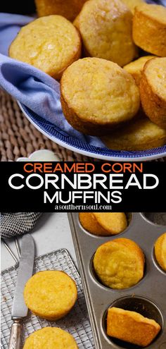 cornbread muffins in a muffin tin and on a cooling rack