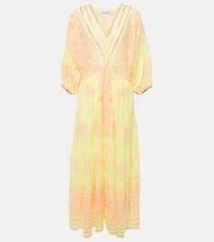 Printed cotton maxi dress in yellow - Juliet Dunn | Mytheresa Summer Cotton Maxi Dress Floor-length, Beach Cotton Maxi Dress, Beach Maxi Cotton Dress, Pink Floor-length Midi Dress For Beach, Pink Cotton Maxi Dress For Summer, Floor-length Cotton Beach Dress, Cotton Maxi Dress For Vacation, Long Cotton Maxi Dress For Vacation, Cotton Long Maxi Dress For Vacation