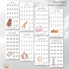 the self care savings challenge is shown with images of items and instructions for each item