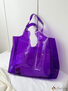 BirdinBag - Letter Print PVC Tote Bag - Spacious and Stylish Types Of Lettering, Purple Pattern, Word Wrap, Shoulder Tote Bag, Bag Bag, Shoulder Tote, Womens Tote Bags, Letter Print, Letter Prints