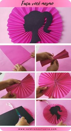 the steps to make a paper fan that looks like a woman's silhouette on it