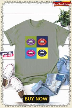 Bestdealfriday Multicolor Lip Print Cotton Crew Neck T-shirt 9539612 Green Retro Graphic Design Top, Gray Color Block T-shirt For Summer, Green Color Block T-shirt For Summer, Casual Multicolor T-shirt With Logo Print, Multicolor Printed Crew Neck T-shirt, Cheap Multicolor Cotton T-shirt, Casual Green Color Block T-shirt, Retro Green T-shirt With Logo Print, Casual Multicolor Logo Print T-shirt