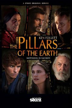 the pillars of the earth movie poster with two men and one woman looking at each other